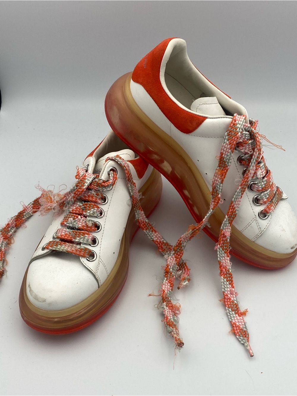 Alexander McQueen White Sneakers with Orange Accents and Translucent Platform